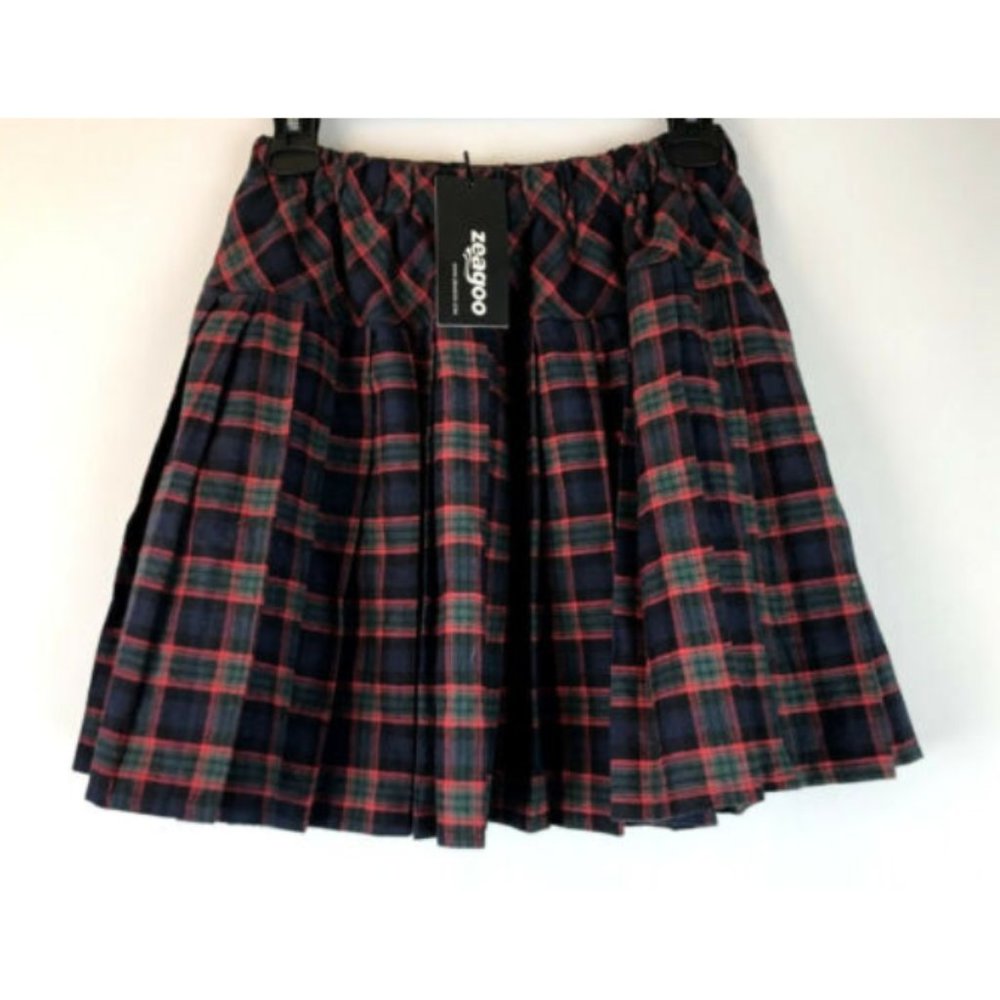 NEW Zeagoo Pleated Elastic Waist Tartan Skirt NWT - Picture 1 of 6
